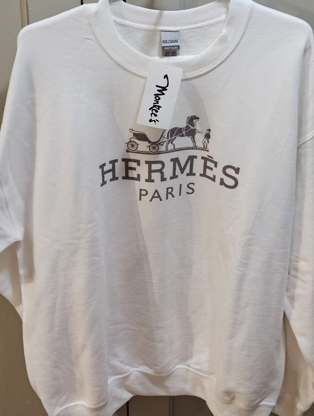 Hermès White Sweatshirt with Gray Logo Carriage Graphic - Sz Lg